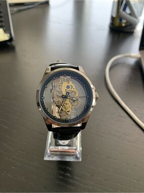 Skeleton Quartz Wristwatch with Black Strap